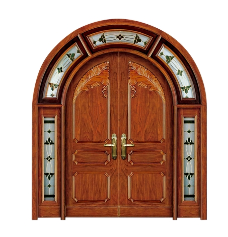 Carved oval wooden double leaf door