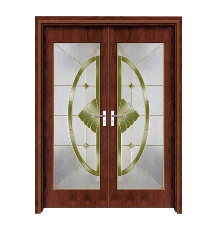 Semicircular patterns glass wooden double door