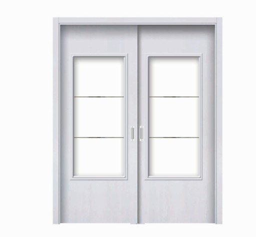 Plural rectangular white classic glass WPC double leaf door