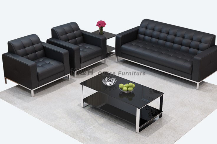 Classic black office leather sofa