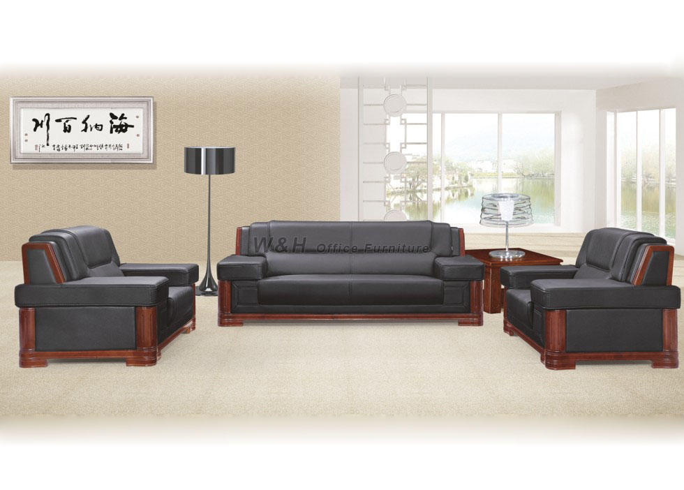 Black luxury leather office sofa