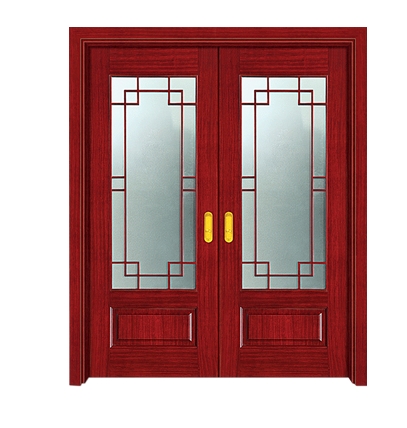 Chinese style glass wooden double leaf door