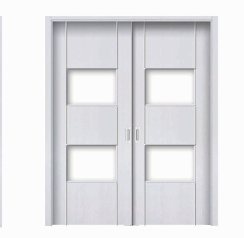 Plural rectangular white classic double leaf door