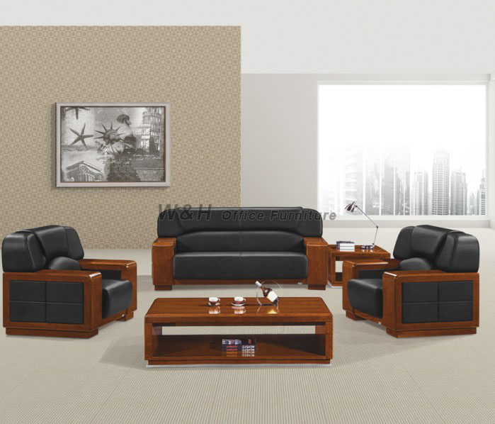 Walnut luxury leather office sofa