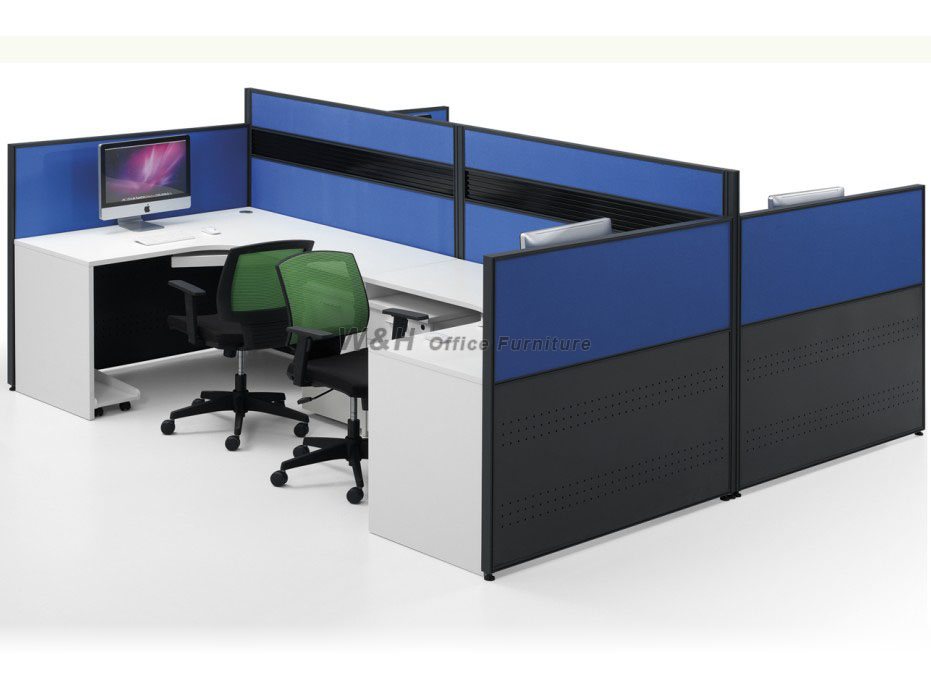 Blue and white four seats modern office cubicles